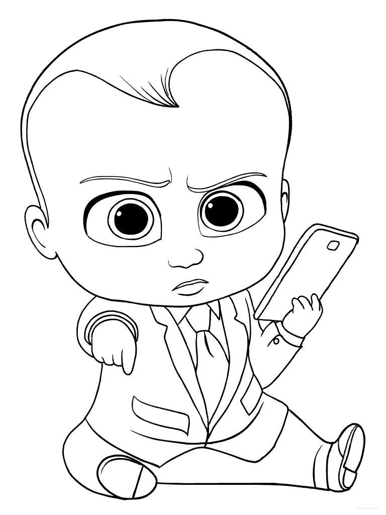 Dibujo de Jefe bebé Cara Seria para Colorear