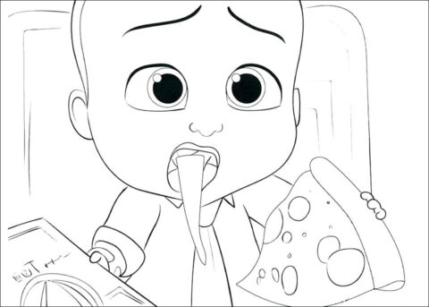 Dibujo de Jefe bebé Comiendo Pizza para Colorear