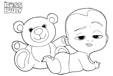 Dibujo de Jefe bebé y Oso de Peluche para Colorear