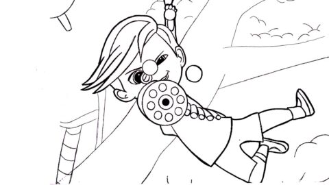 Dibujo de Tim Jugando Pistola de Juguete para Colorear
