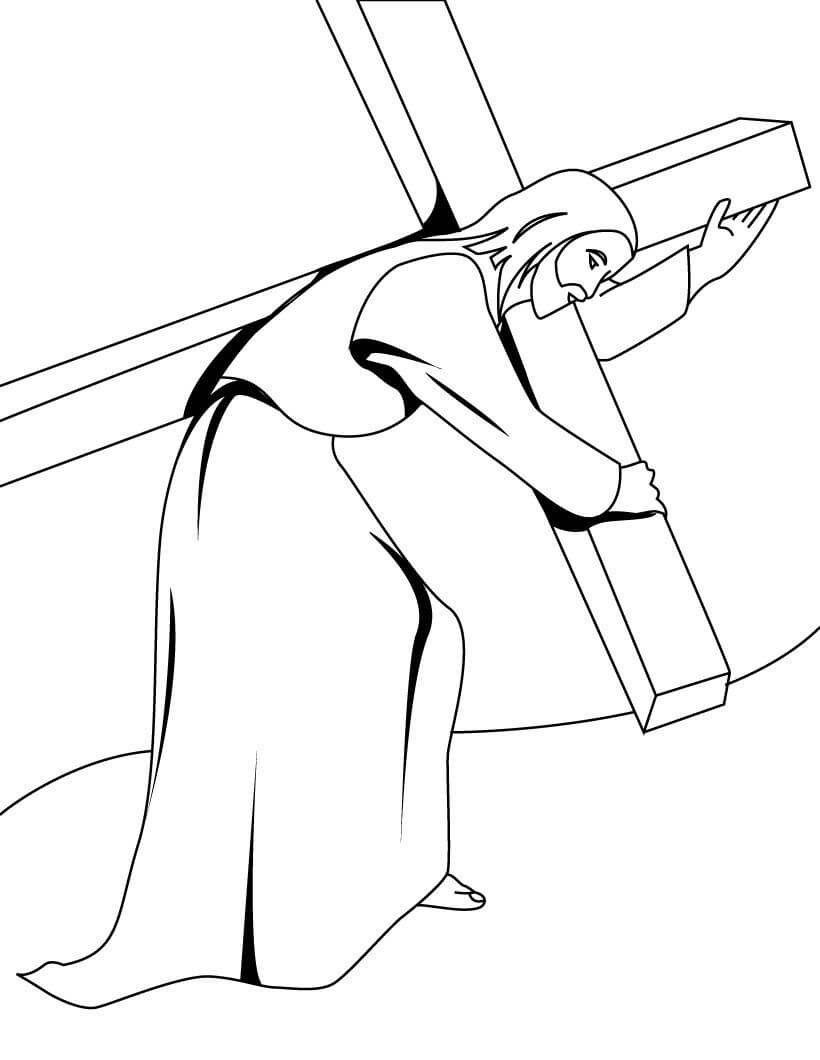 Dibujo de Jesucristo Cargando la Cruz para Colorear