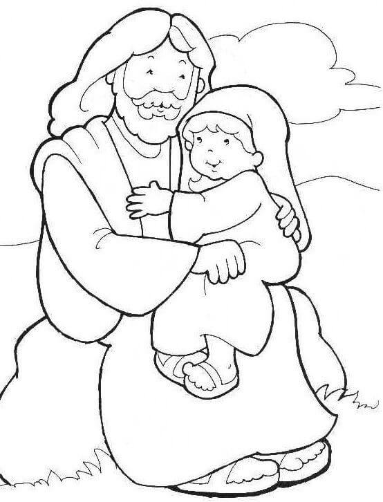 Dibujo de Jesús Abrazando al niño para Colorear