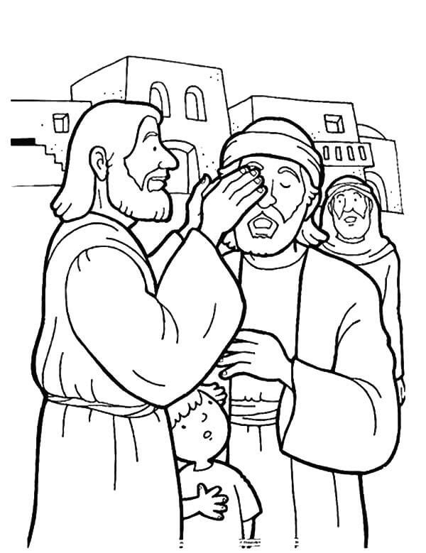 Dibujo de Jesús Sana el Ojo del Hombre para Colorear