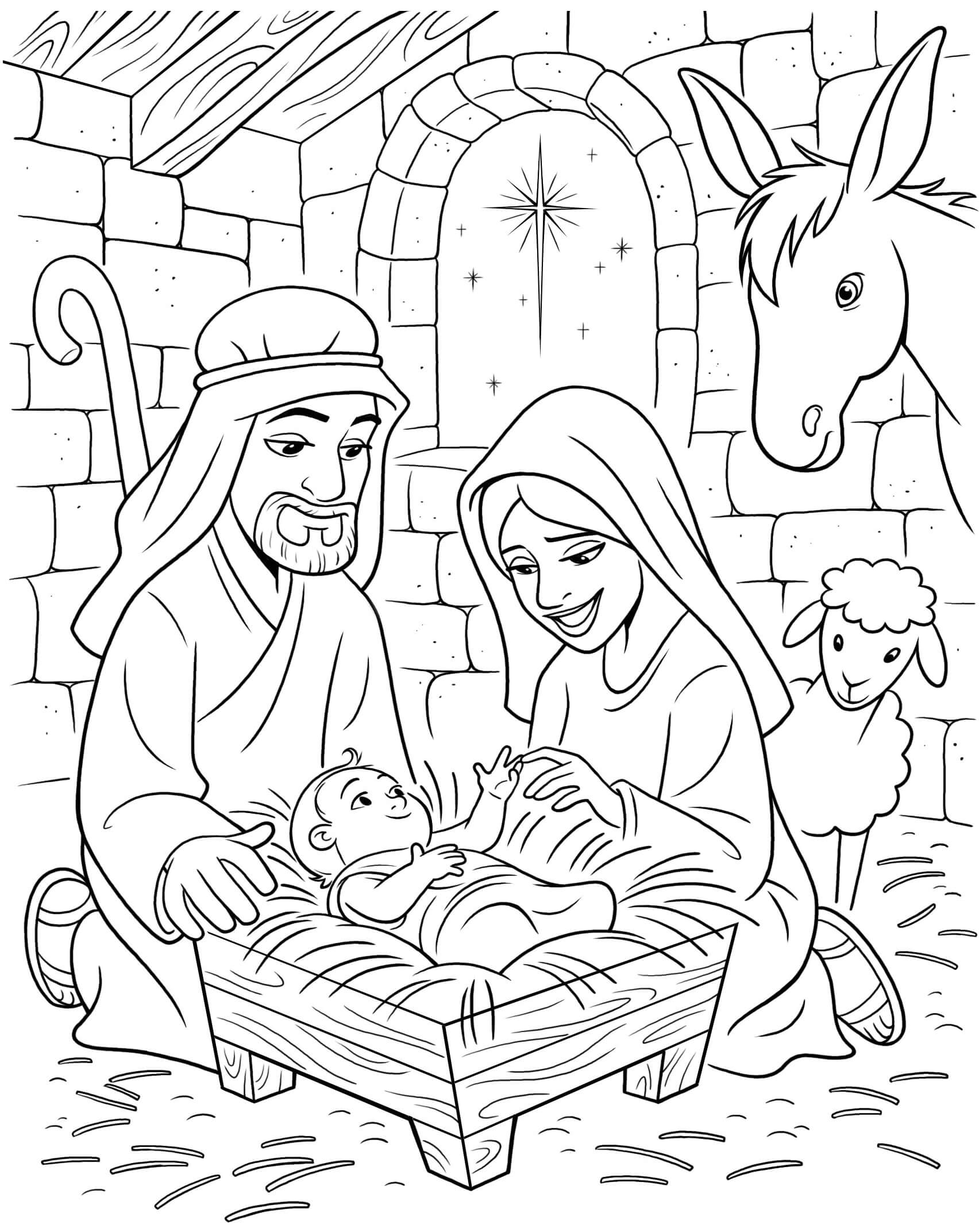 Dibujo de Jesús con la Madre y el Hijo para Colorear
