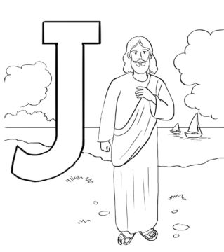 Dibujo de Letra J con Jesús para Colorear