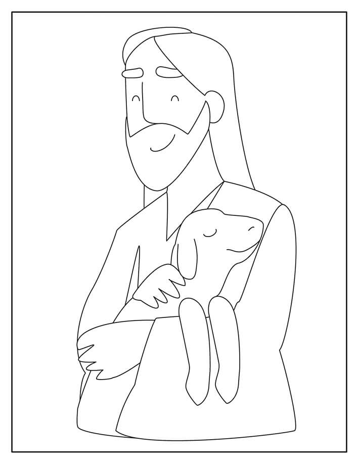 Dibujo de Salvador Jesús Cargando Ovejas bebé para Colorear
