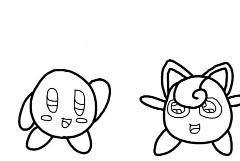 Dibujo de Kirby y Jigglypuff para Colorear