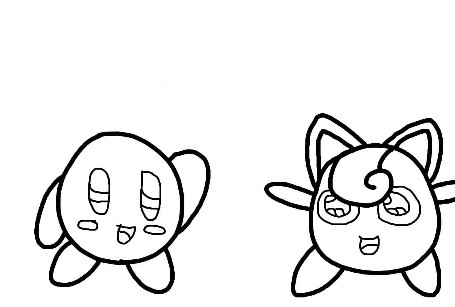 Dibujo de Kirby y Jigglypuff para Colorear