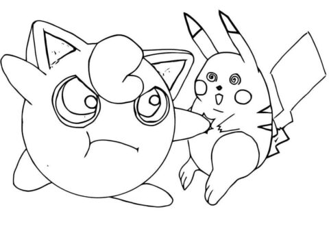 Dibujo de Pikachu y Jigglypuff para Colorear