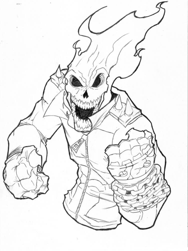 Dibujo de Cara de Ghost Rider Aterrador para Colorear