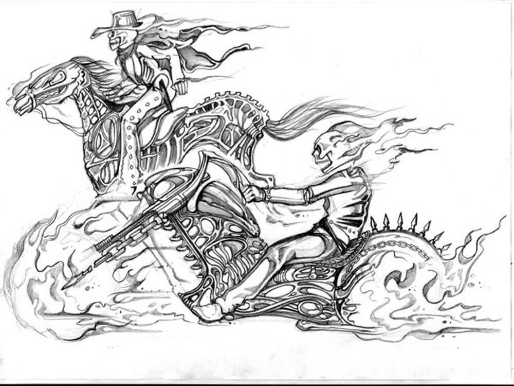 Dibujo de Dos Jinete Fantasma para Colorear