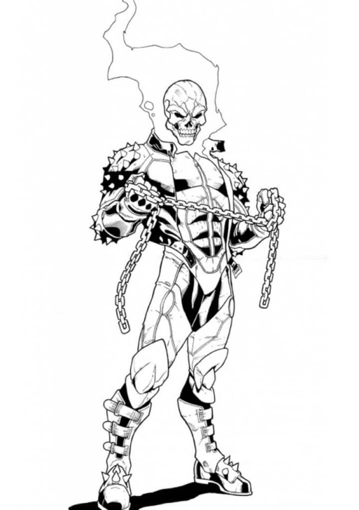 Dibujo de Ghost Rider Sosteniendo una Cadena para Colorear