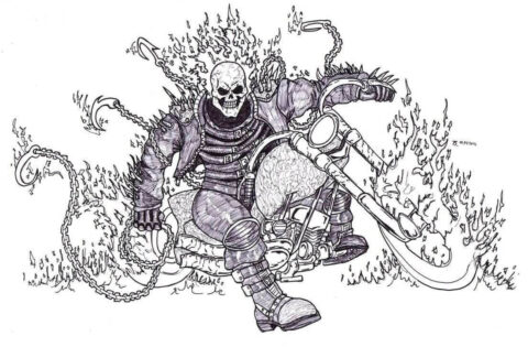 Dibujo de Jinete Fantasma Imprimible para Colorear