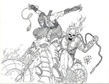 Dibujo de Jinete Fantasma y Ninja para Colorear