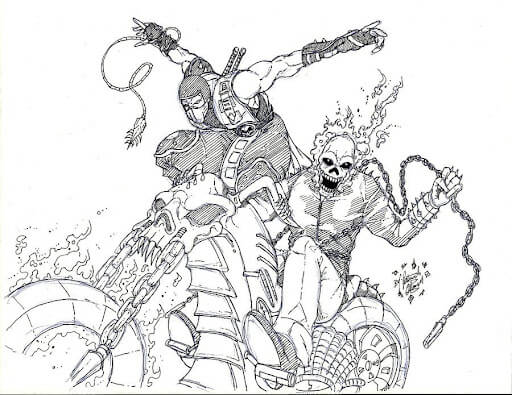 Dibujo de Jinete Fantasma y Ninja para Colorear