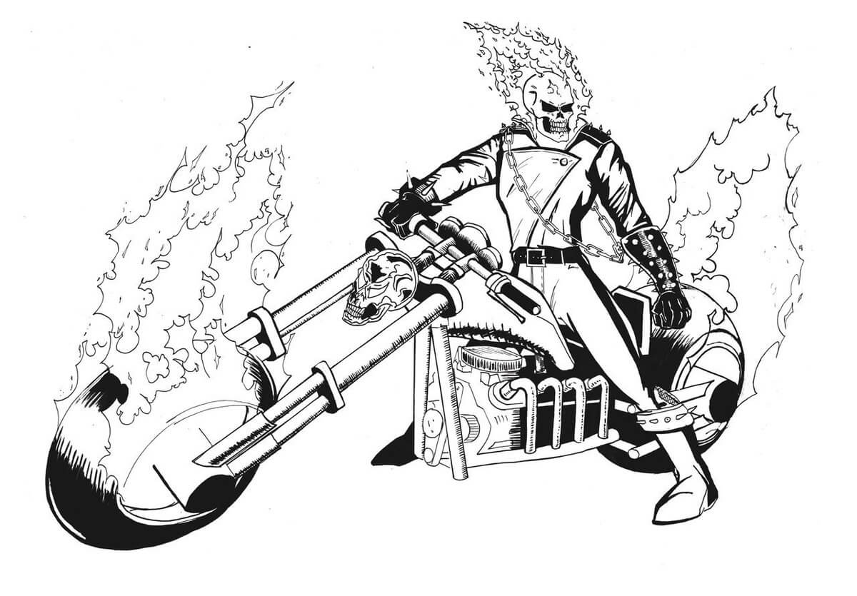 Dibujo de Motocicleta de Ghost Rider Montando para Colorear
