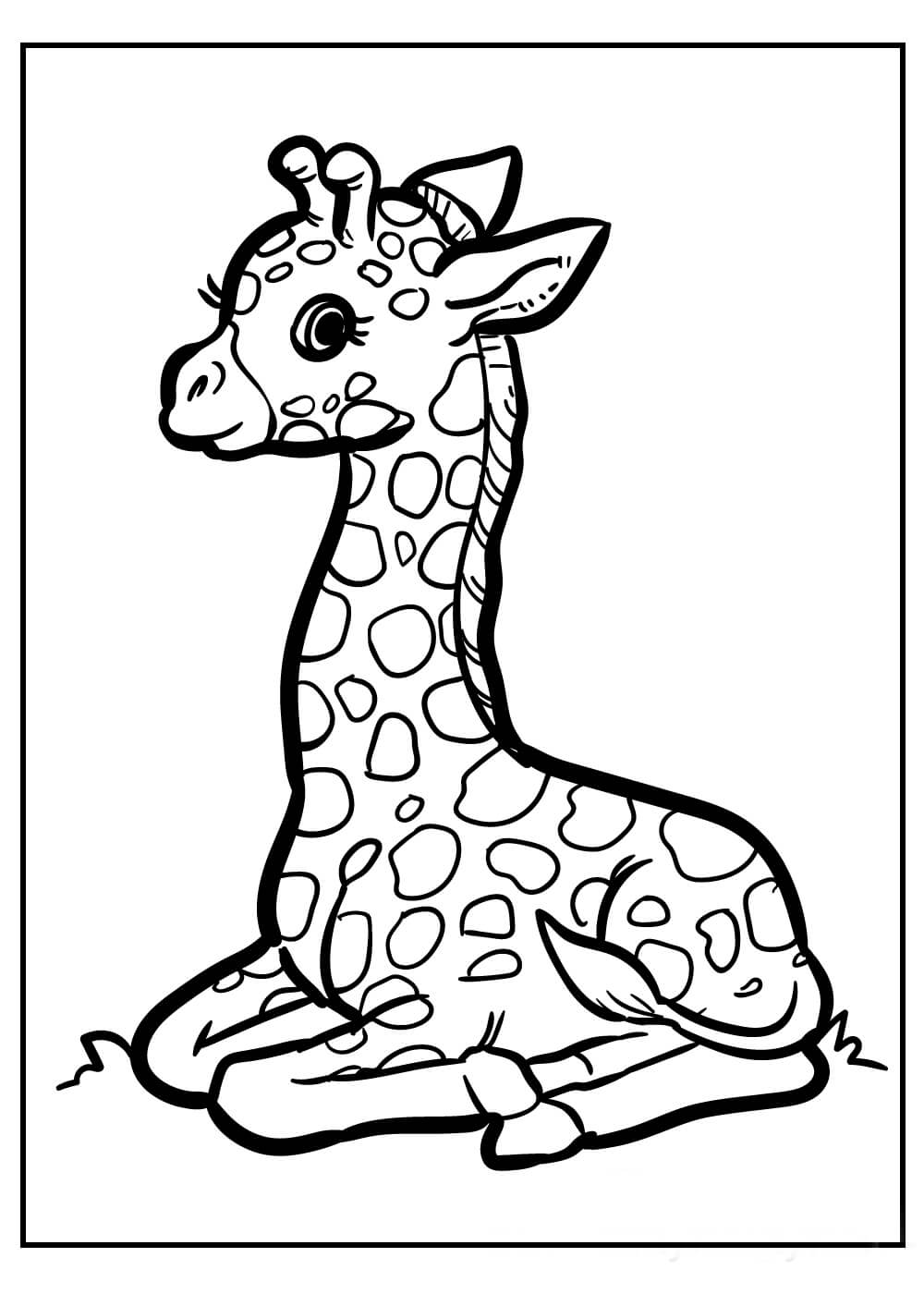 Dibujo de Bebé Jirafa Sentada para Colorear