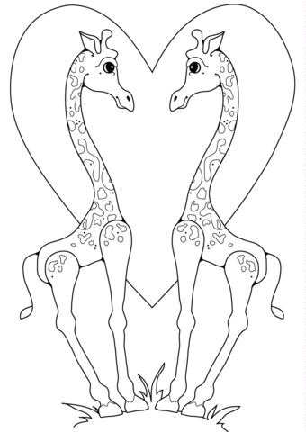 Dibujo de El Amor de las Jirafas para Colorear