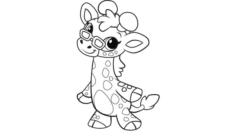 Dibujo de Jirafa de Cristal con Gafas para Colorear