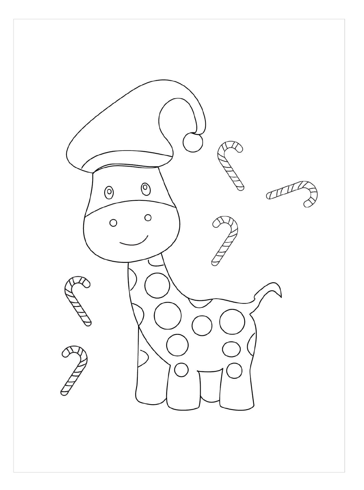 Dibujo de Jirafa en Navidad para Colorear