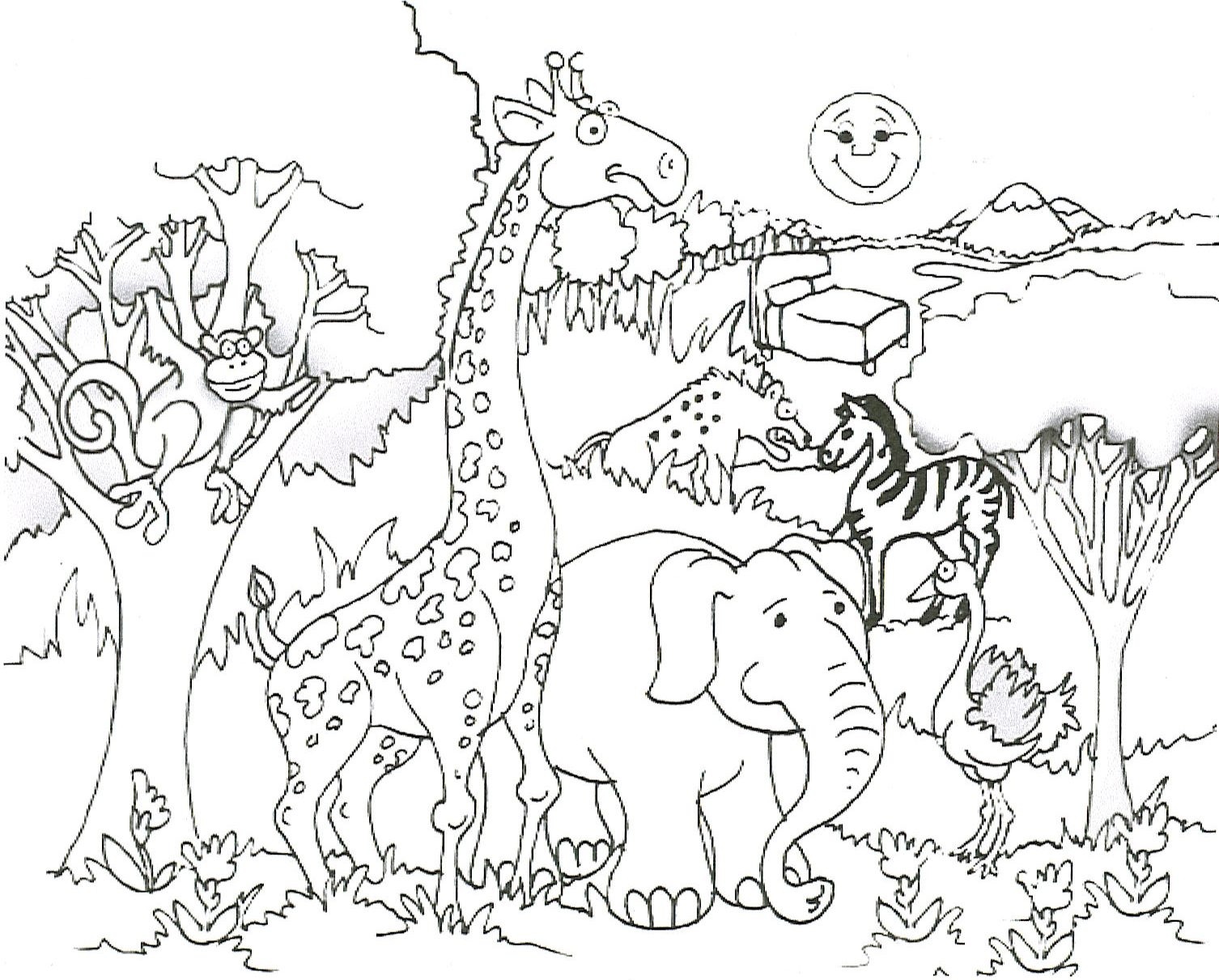 Dibujo de Jirafa y Sus Amigos para Colorear