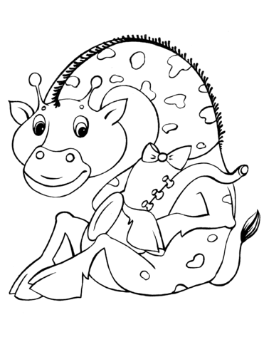 Dibujo de Sonrisa Jirafa Sentado para Colorear