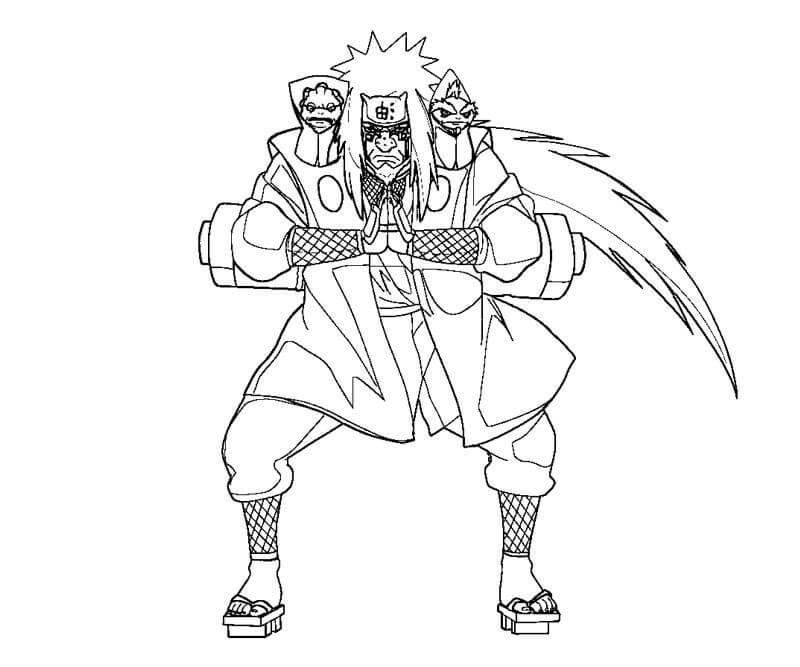 Dibujo de Jiraiya Luchando con Dos Ranas para Colorear