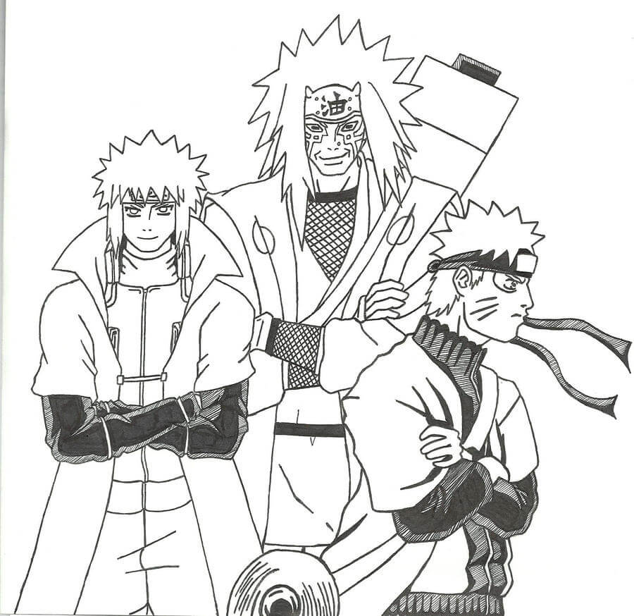 Dibujo de Jiraiya Minato y Naruto para Colorear