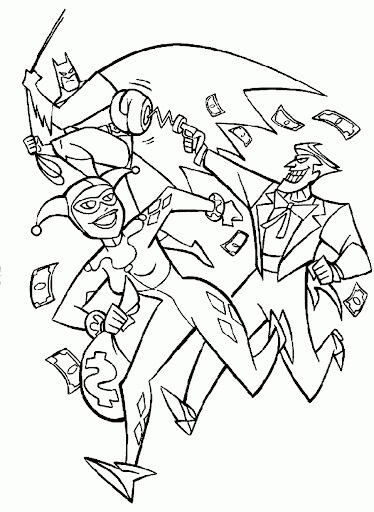 Dibujo de Batman Harley Quinn y Joker para Colorear