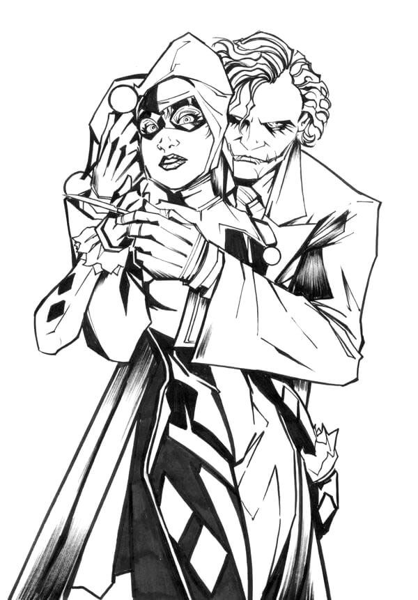 Dibujo de Joker Abrazando a Harley Quinn para Colorear