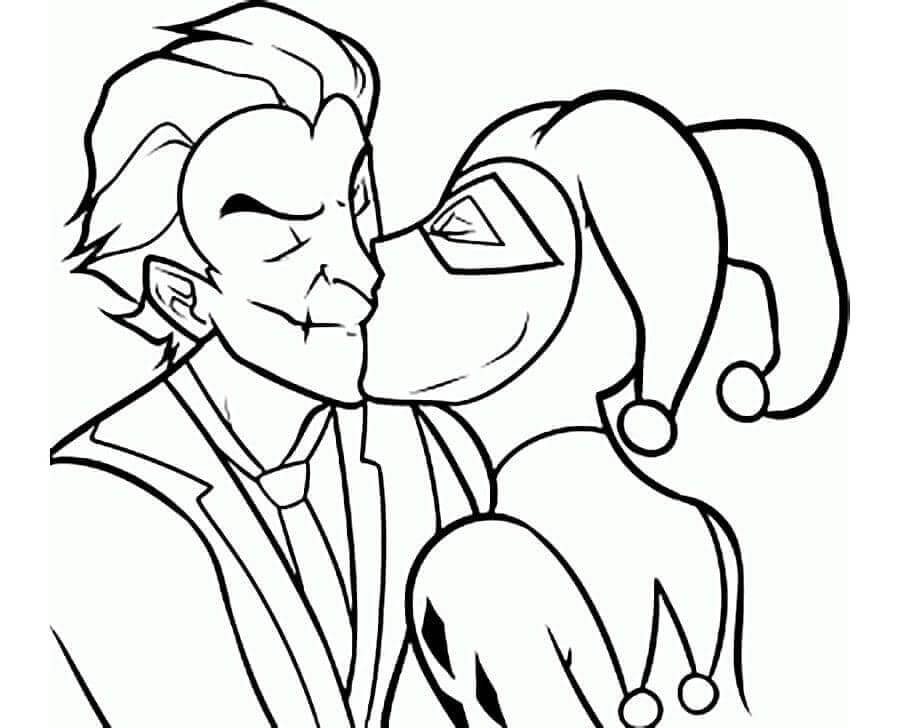 Dibujo de Joker Besando a Harley Quinn para Colorear