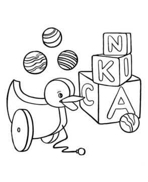 Dibujo de Pato Caja y Pelota para Colorear