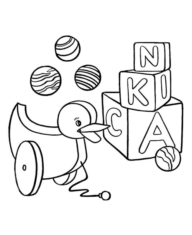 Dibujo de Pato Caja y Pelota para Colorear