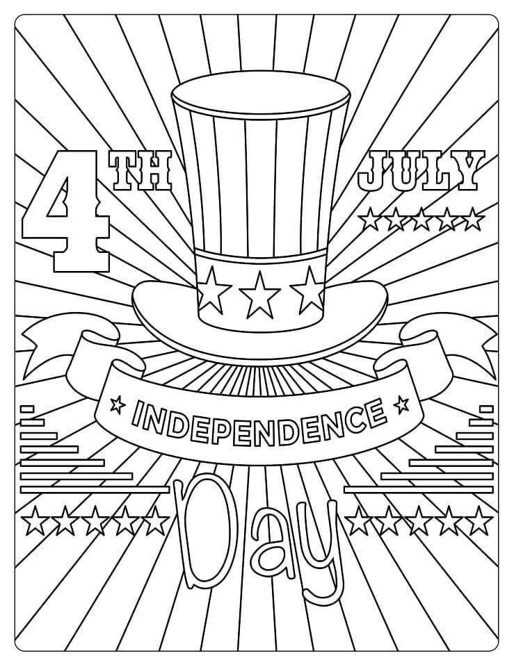 Dibujo de 4 de Julio con Sombrero para Colorear