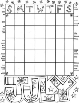 Dibujo de Calendario Simple Julio para Colorear