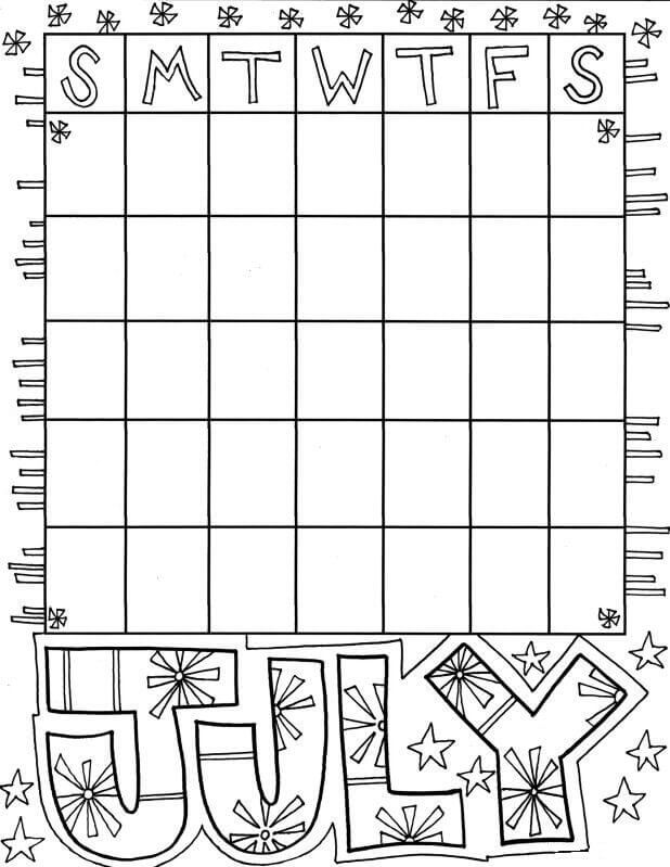 Dibujo de Calendario Simple Julio para Colorear