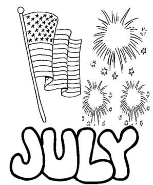 Dibujo de Julio con Bandera Americana para Colorear
