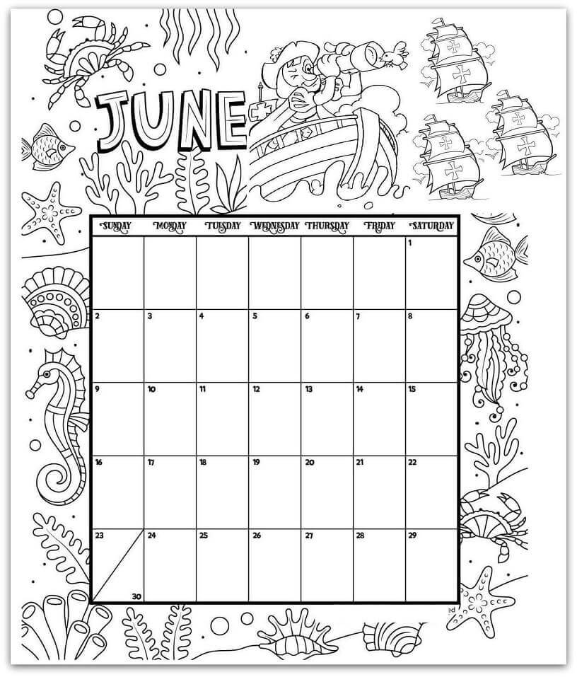Dibujo de Calendario Junio 2 para Colorear