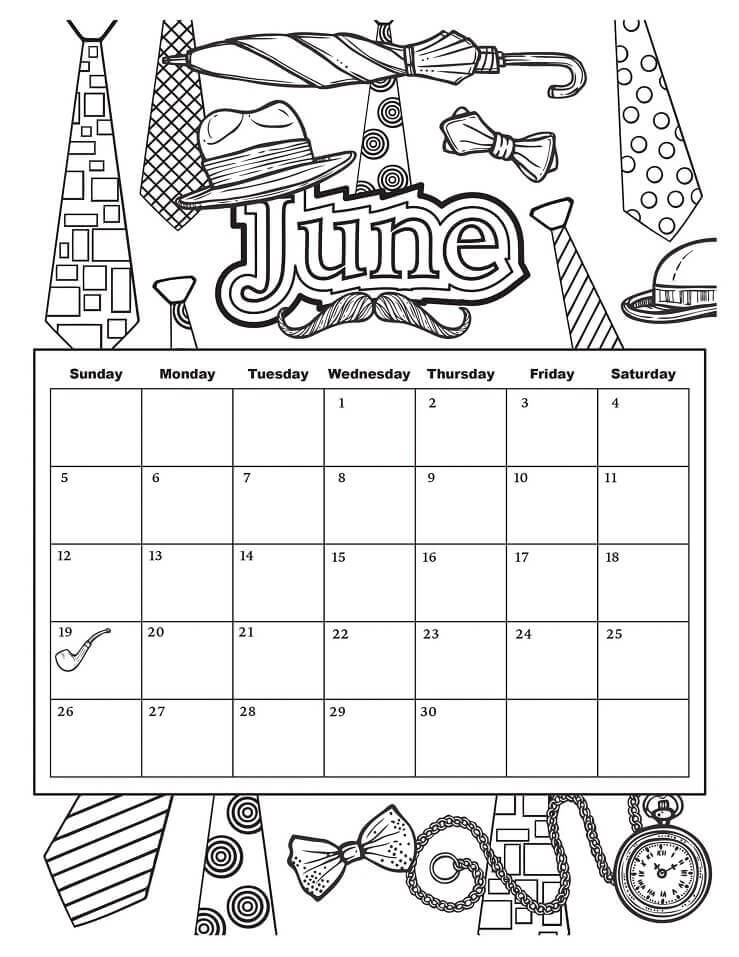 Dibujo de Calendario Junio para Colorear