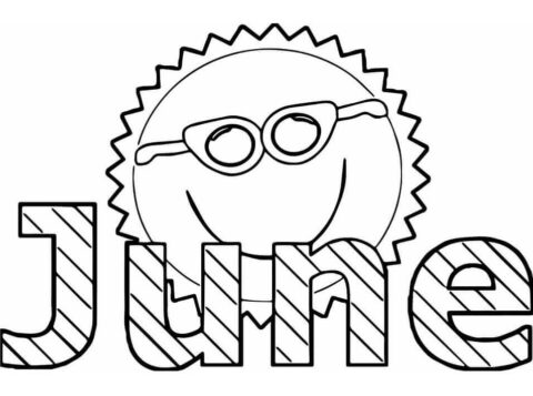 Dibujo de Junio con Sol Sonriendo para Colorear