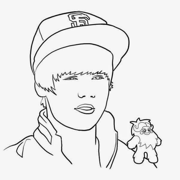 Dibujo de Enfrenta a Justin Bieber con Mascota para Colorear