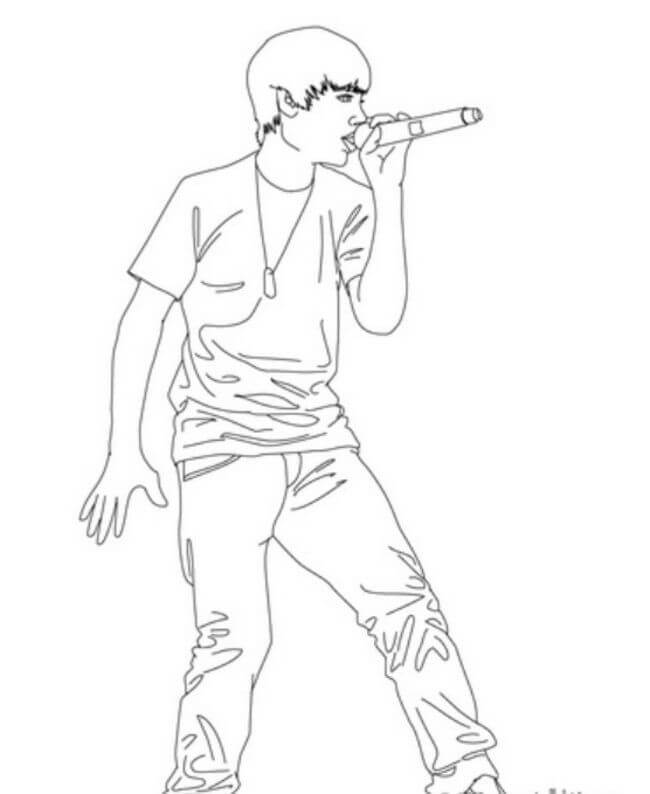 Dibujo de Guapo Justin Bieber Cantando para Colorear