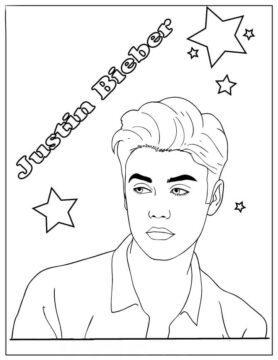 Dibujo de Justin Bieber con Estrella para Colorear