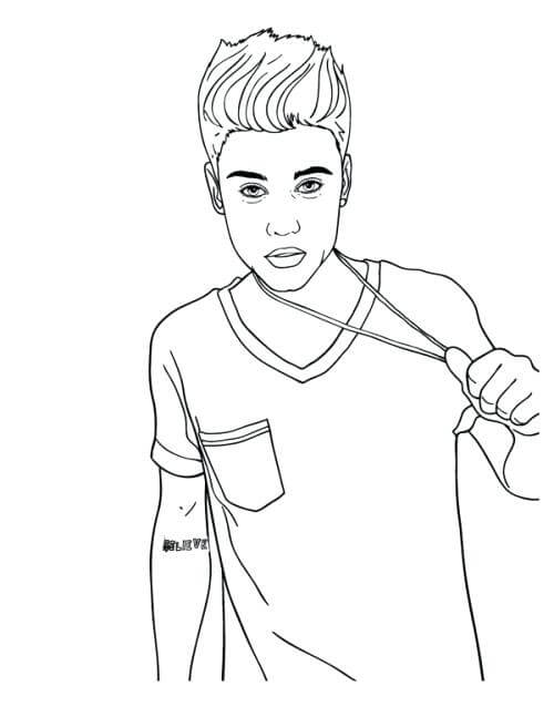 Dibujo de Justin Bieber con Peinado Recortado para Colorear