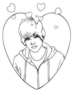 Dibujo de Justin Bieber en Corazones para Colorear