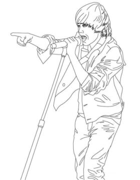 Dibujo de Lindo Justin Bieber Cantando para Colorear