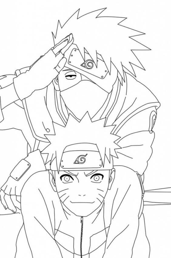 Dibujo de Kakashi y Naruto para Colorear