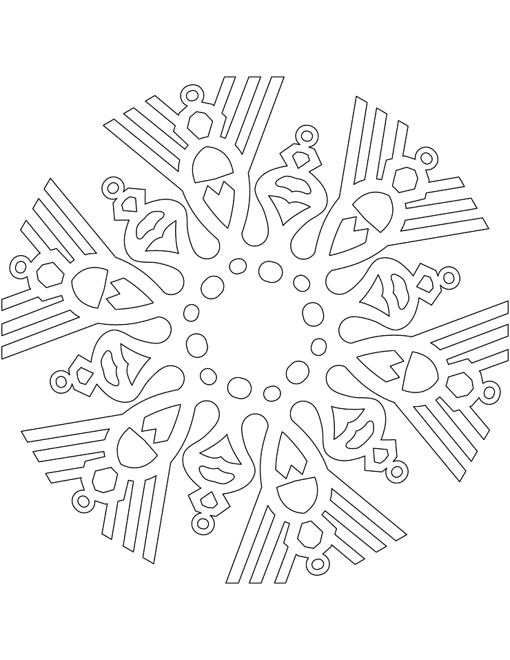 Dibujo de Copo de Nieve con Adornos navideños para Colorear