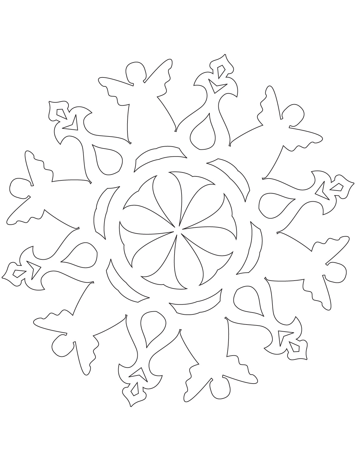 Dibujo de Copo de Nieve con ángeles para Colorear