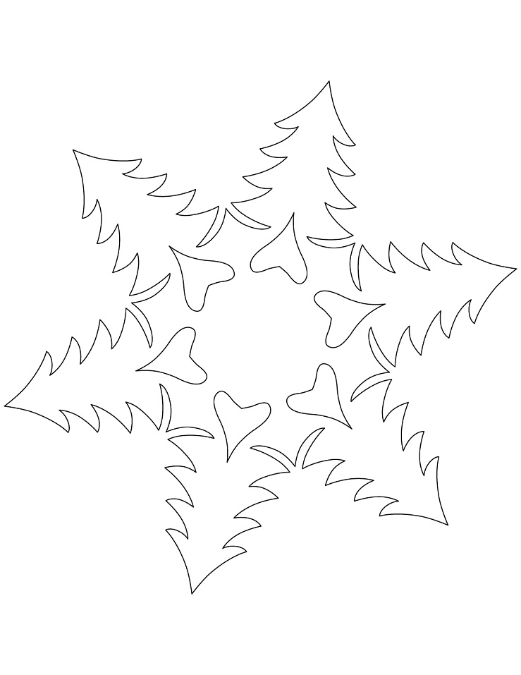 Dibujo de Copo de Nieve con árboles de Navidad 2 para Colorear
